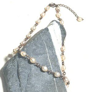 Pale Pink Freshwater Pearl Short Necklace with Copper Links